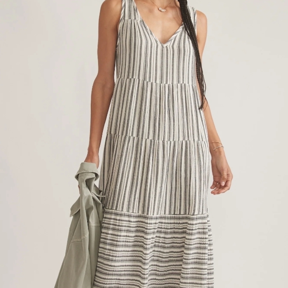 Marine Layer Elegant Striped Maxi Dress - Black and White